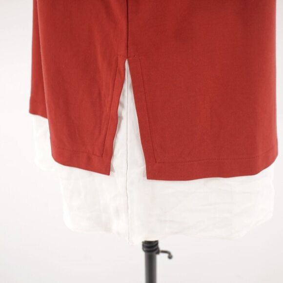 Ann Taylor Large Red Crew Neck 2 Material Sheer Bottom Blouse - Picture 6 of 8